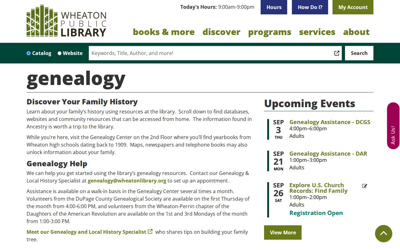 Wheaton city directory Genealogy Center research access
