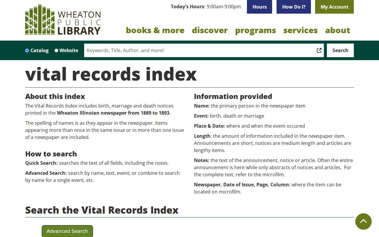 Wheaton city directory Illinoian vital notice index